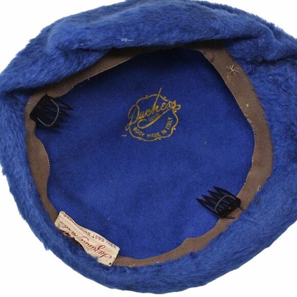 Vintage Suzanne Mode Duchess Blue Faux Fur Beret Style Hat Body Italy - Hey Viv - Picture 5 of 7